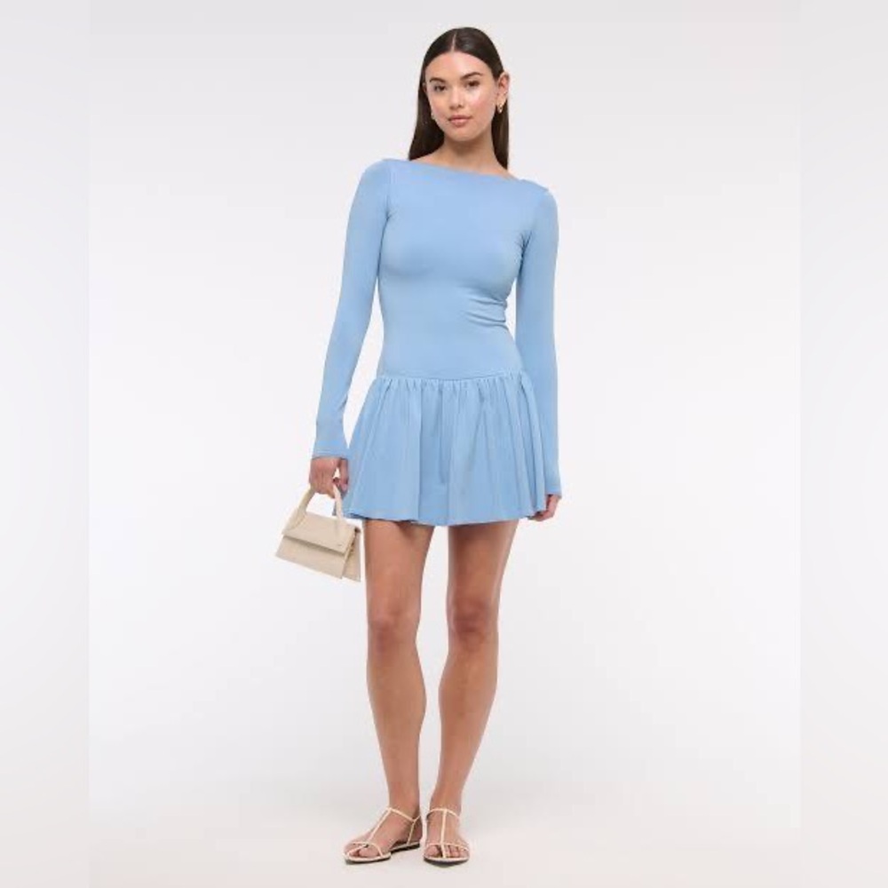 NWT Abercrombie & Fitch Drop-Waist Knit Skort Dress in a cloudy blue XS Tall